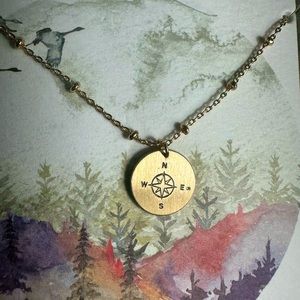 Dainty gold compass pendant necklace